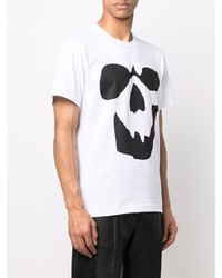 T-shirt à col rond imprimé blanc et noir Comme Des Garcons Homme Plus