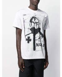 T-shirt à col rond imprimé blanc et noir Comme Des Garcons Homme Plus