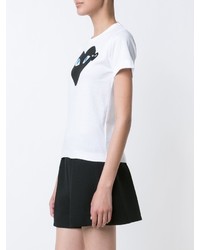 T-shirt à col rond imprimé blanc et noir Comme des Garcons