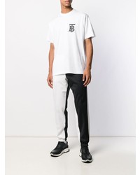 T-shirt à col rond imprimé blanc et noir Burberry