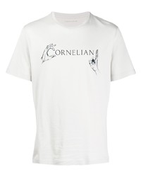 T-shirt à col rond imprimé blanc et noir Corneliani