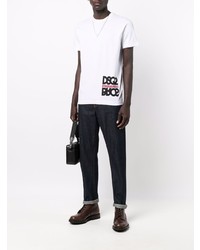 T-shirt à col rond imprimé blanc et noir DSQUARED2