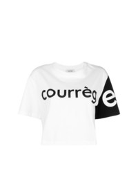 T-shirt à col rond imprimé blanc et noir Courreges