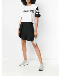 T-shirt à col rond imprimé blanc et noir Courreges