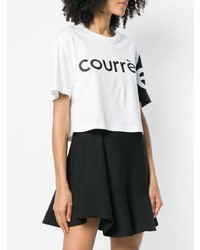 T-shirt à col rond imprimé blanc et noir Courreges