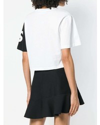 T-shirt à col rond imprimé blanc et noir Courreges