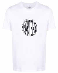 T-shirt à col rond imprimé blanc et noir Courrèges