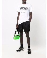 T-shirt à col rond imprimé blanc et noir Moschino