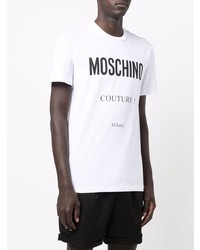 T-shirt à col rond imprimé blanc et noir Moschino