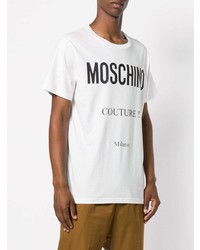 T-shirt à col rond imprimé blanc et noir Moschino