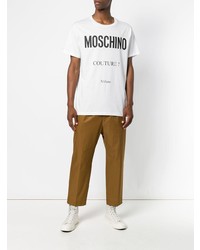 T-shirt à col rond imprimé blanc et noir Moschino