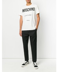 T-shirt à col rond imprimé blanc et noir Moschino