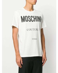 T-shirt à col rond imprimé blanc et noir Moschino