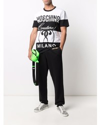 T-shirt à col rond imprimé blanc et noir Moschino