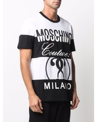 T-shirt à col rond imprimé blanc et noir Moschino