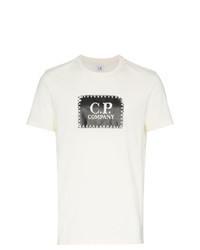 T-shirt à col rond imprimé blanc et noir CP Company