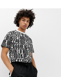 T-shirt à col rond imprimé blanc et noir Crooked Tongues