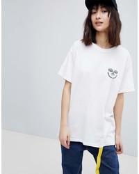 T-shirt à col rond imprimé blanc et noir