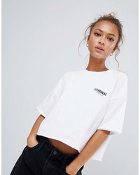 T-shirt à col rond imprimé blanc et noir Bershka