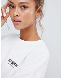 T-shirt à col rond imprimé blanc et noir Bershka