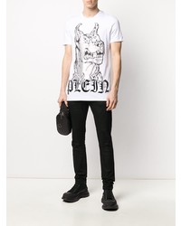 T-shirt à col rond imprimé blanc et noir Philipp Plein