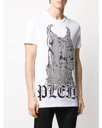 T-shirt à col rond imprimé blanc et noir Philipp Plein