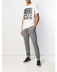 T-shirt à col rond imprimé blanc et noir Philipp Plein