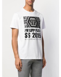 T-shirt à col rond imprimé blanc et noir Philipp Plein