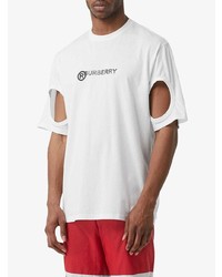 T-shirt à col rond imprimé blanc et noir Burberry