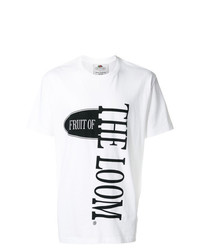T-shirt à col rond imprimé blanc et noir Cédric Charlier