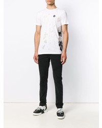 T-shirt à col rond imprimé blanc et noir Philipp Plein