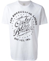 T-shirt à col rond imprimé blanc et noir Diesel