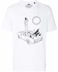 T-shirt à col rond imprimé blanc et noir Diesel