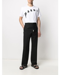 T-shirt à col rond imprimé blanc et noir Marni