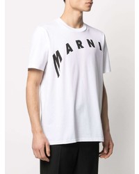 T-shirt à col rond imprimé blanc et noir Marni