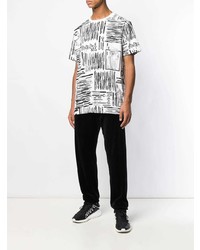 T-shirt à col rond imprimé blanc et noir Maharishi