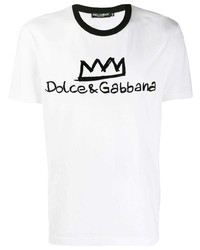 T-shirt à col rond imprimé blanc et noir Dolce & Gabbana