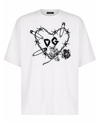 T-shirt à col rond imprimé blanc et noir Dolce & Gabbana