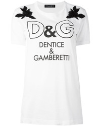 T-shirt à col rond imprimé blanc et noir Dolce & Gabbana