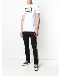 T-shirt à col rond imprimé blanc et noir Philipp Plein