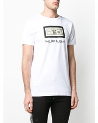 T-shirt à col rond imprimé blanc et noir Philipp Plein