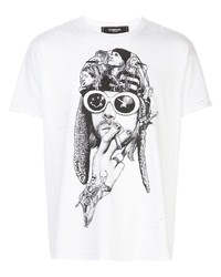 T-shirt à col rond imprimé blanc et noir DOMREBEL