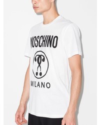 T-shirt à col rond imprimé blanc et noir Moschino