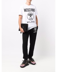 T-shirt à col rond imprimé blanc et noir Moschino