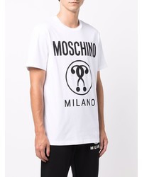 T-shirt à col rond imprimé blanc et noir Moschino