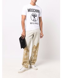 T-shirt à col rond imprimé blanc et noir Moschino