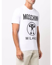 T-shirt à col rond imprimé blanc et noir Moschino