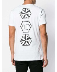 T-shirt à col rond imprimé blanc et noir Philipp Plein