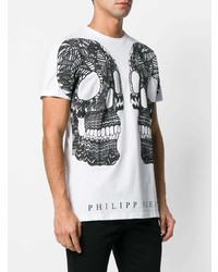 T-shirt à col rond imprimé blanc et noir Philipp Plein