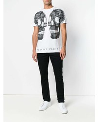 T-shirt à col rond imprimé blanc et noir Philipp Plein